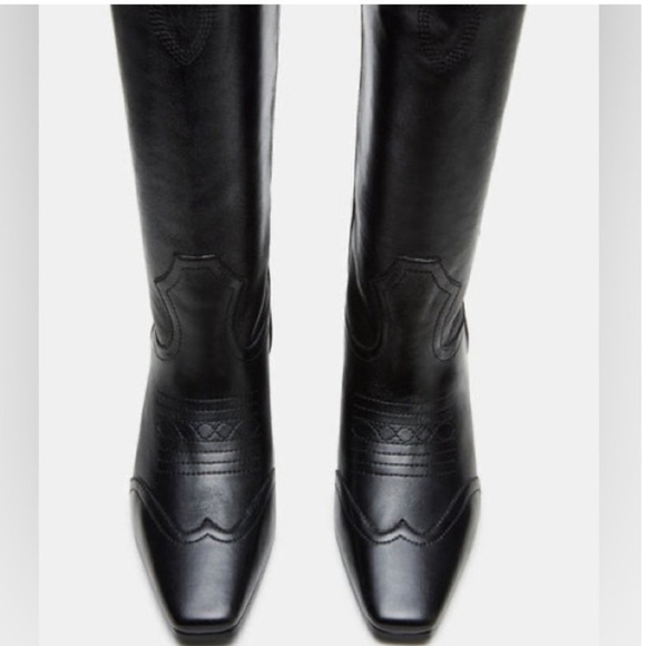 Steve Madden Dollie Black Leather Western Knee High Cowboy Boots Size 8.5 - Picture 10 of 12